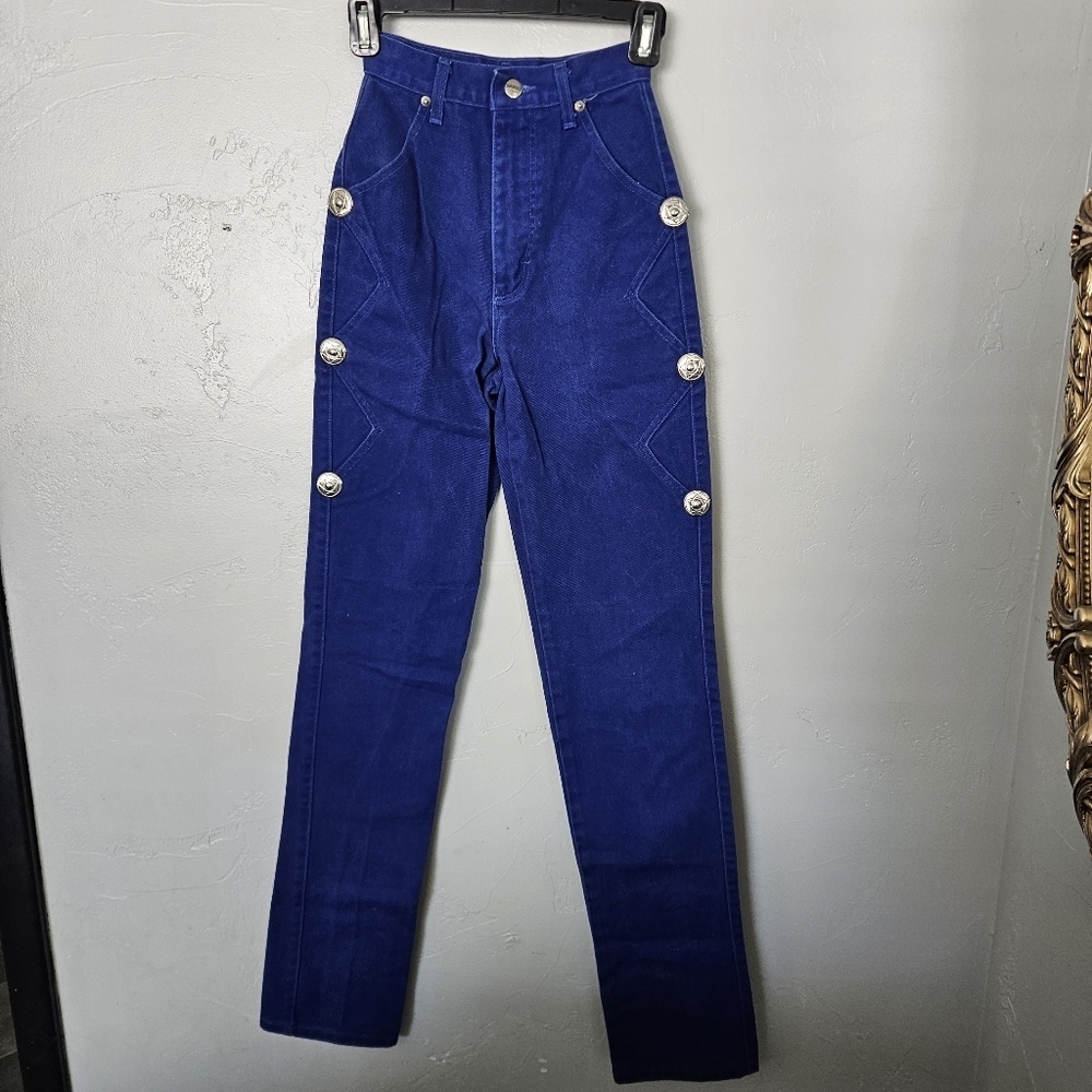Roughrider Vintage Women's 0 High-Waisted Royal Blue Pants Concho Western 90s